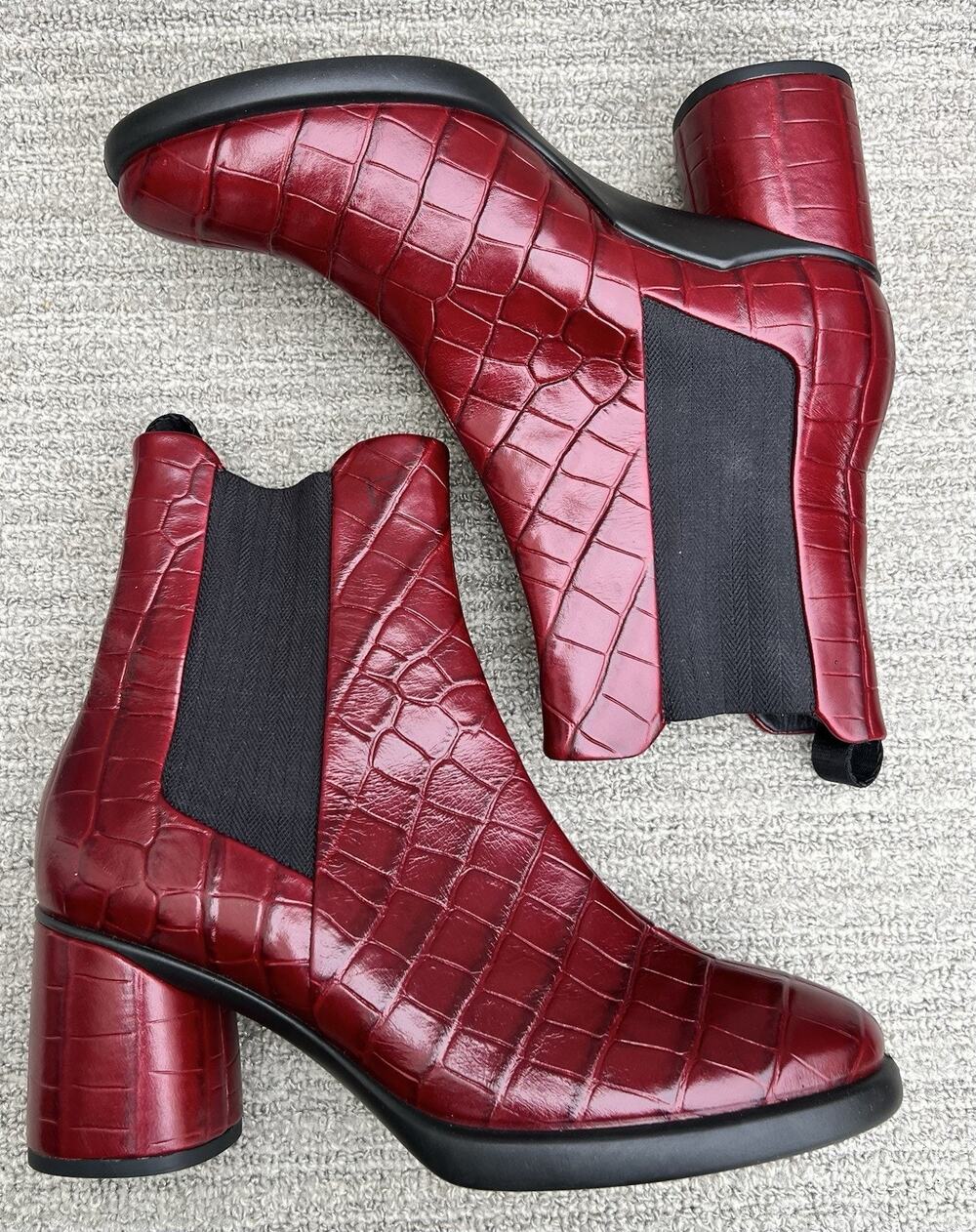 ECCO Sculpted Lx 55 Embossed Red Leather Chelsea Heel Boot Women's Size 9 US